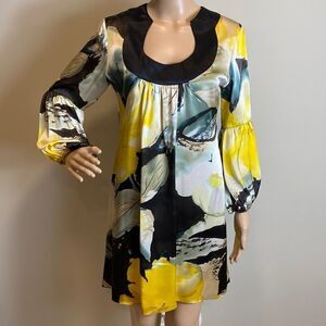 Serli Full of Love long sleeve floral print silk mini dress size M